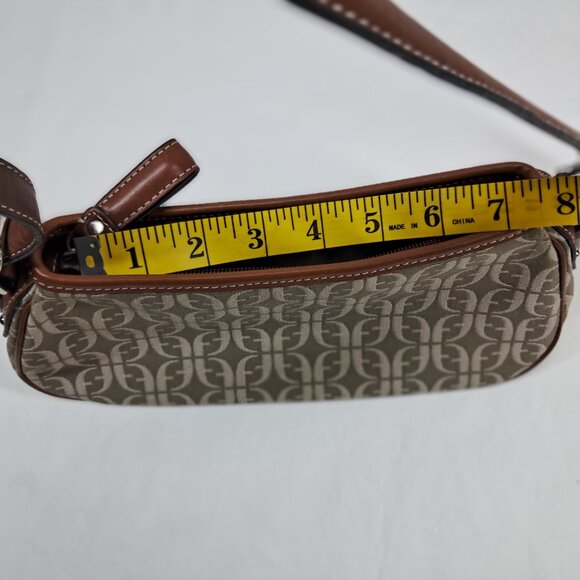 Vtg Fossil Brown Green Signature Jacquard Fabric Leather Trim Shoulder Demi Bag - Picture 14 of 14